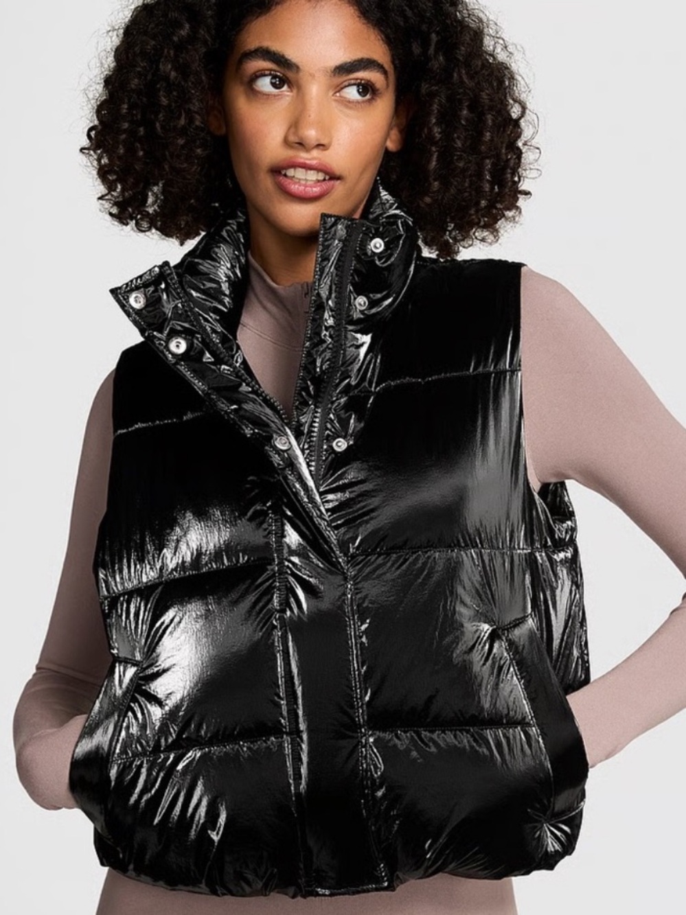 NWT VS PINK Black Shiny Puffer Vest - Women MSRP 99